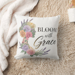 Bloom med Grace Elegant Blommigt Woman Silhouette Kudde