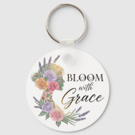 Bloom med Grace Elegant Blommigt Woman Silhouette Nyckelring