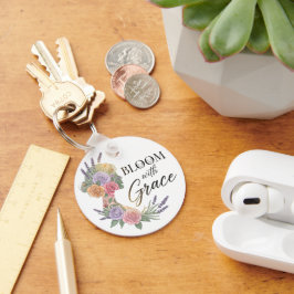 Bloom med Grace Elegant Blommigt Woman Silhouette Nyckelring