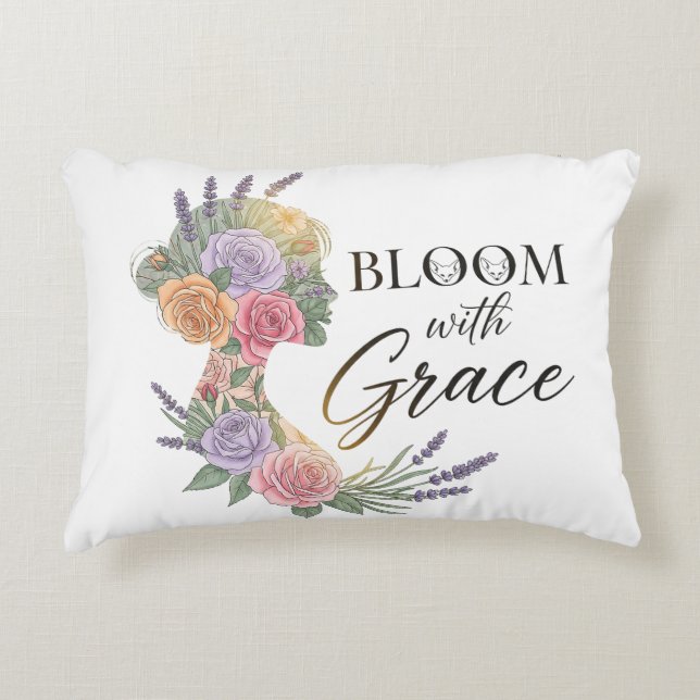 Bloom med Grace Elegant Blommigt Woman Silhouette Prydnadskudde (Framsidan)