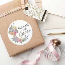 Bloom med Grace Elegant Blommigt Woman Silhouette Runt Klistermärke