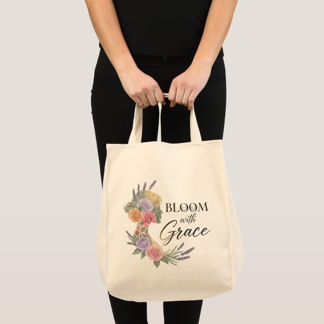 Bloom med Grace Elegant Blommigt Woman Silhouette Tygkasse (Framsida (produkt))