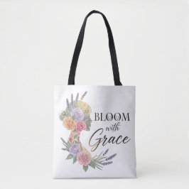 Bloom med Grace Elegant Blommigt Woman Silhouette Tygkasse