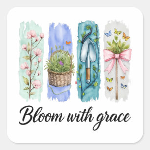 Bloom med Grace Garden Blommigt Art Fyrkantigt Klistermärke
