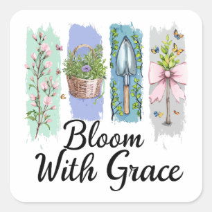 Bloom med Grace Garden Blommigt Art Fyrkantigt Klistermärke