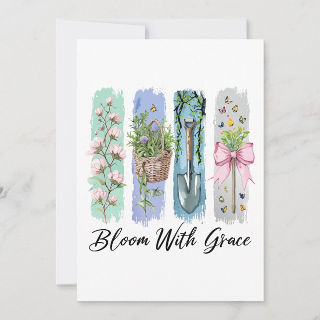 Bloom med Grace Garden Blommigt Art Inbjudningar (Framsida)