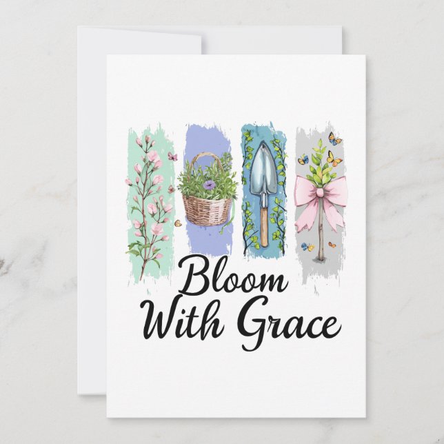 Bloom med Grace Garden Blommigt Art Inbjudningar (Framsida)