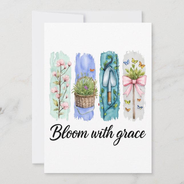 Bloom med Grace Garden Blommigt Art Inbjudningar (Framsida)