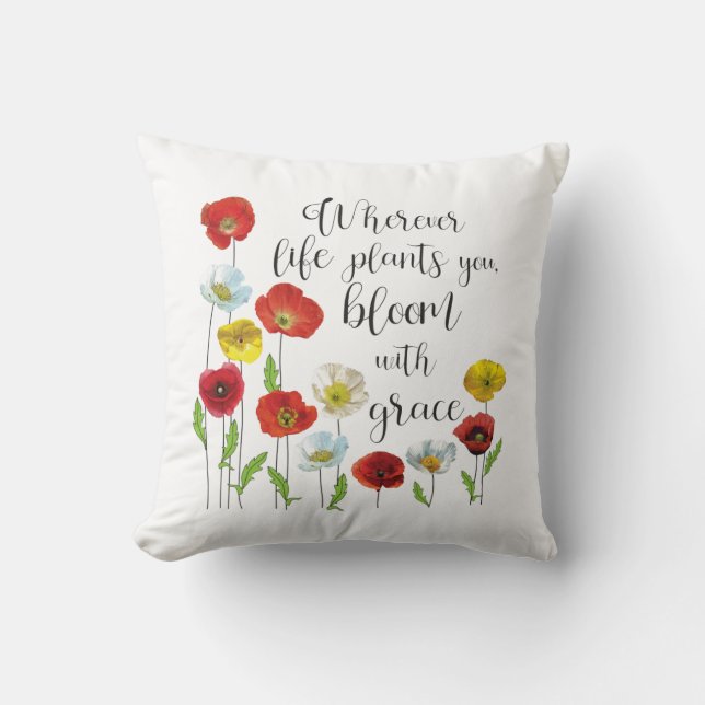 Bloom med nåd - Vallmoblommor Kudde (Framsida)