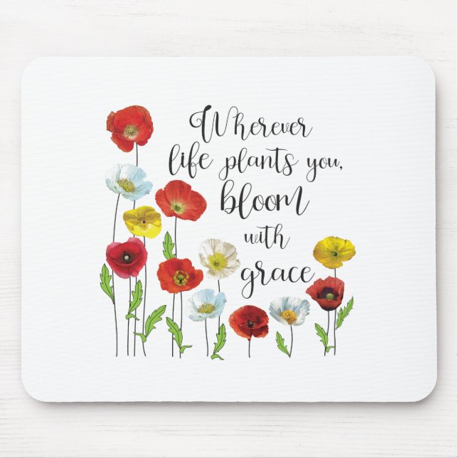 Bloom med nådig poppy-blommor musmatta (Framsidan)
