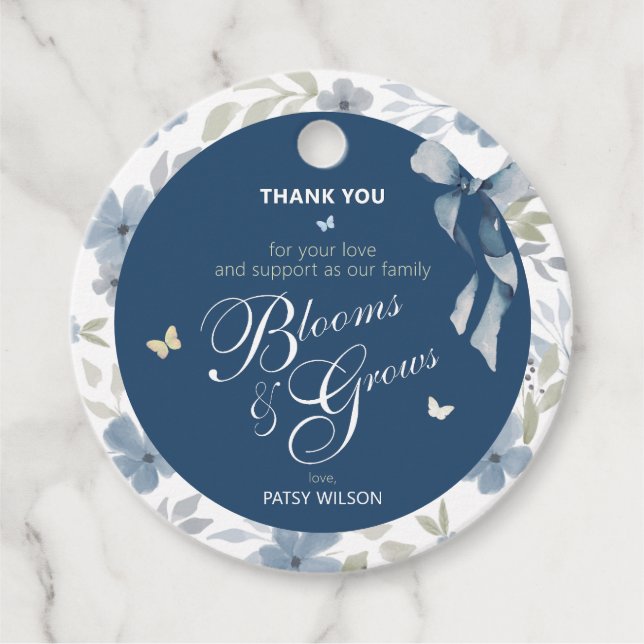 Bloom och Grow Baby Shower Gåvor Etiketter (Framsida)