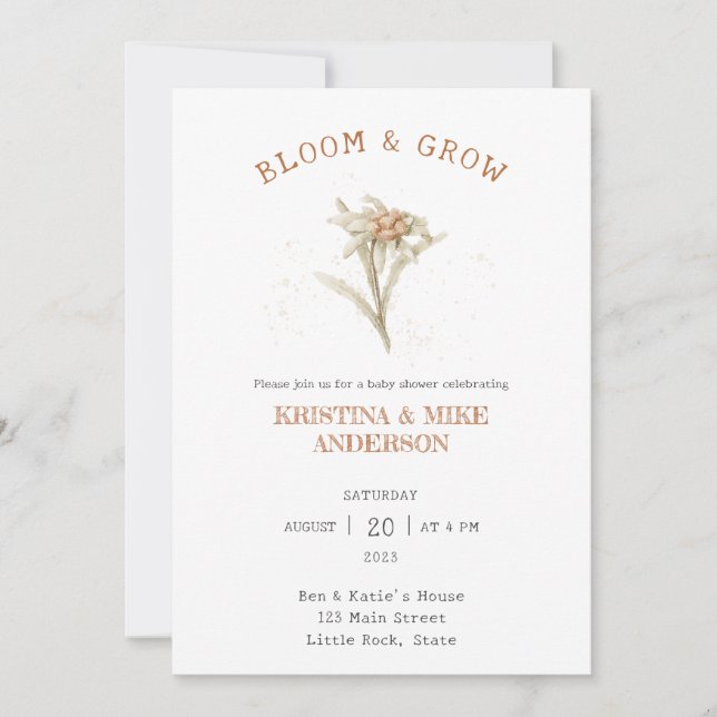 Bloom och Grow Edelweiss Baby Shower Inbjudningar (Framsida)