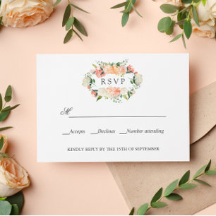 Bloom Peach Rosa Botanical BRÖLLOP OSA Kort