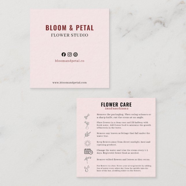 Bloom & Petal Flower Studio Visitkort (Fram/baksida)