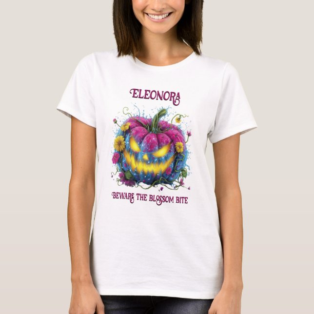 Bloom Pumpkin Halloween Scary Cute T Shirt (Framsida)