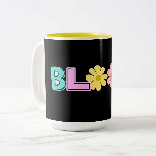 Bloom Retro Pastell Blommig Två-Tonad Mugg (Framsida vänster)
