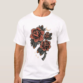 Bloom röd ros gammal tatueringsdesign för stil t shirt