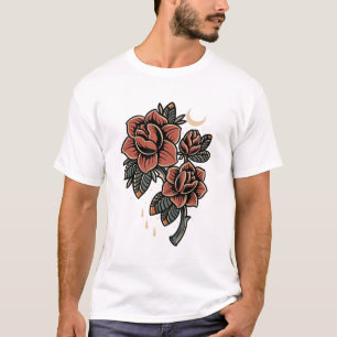 Bloom röd ros gammal tatueringsdesign för stil  t shirt