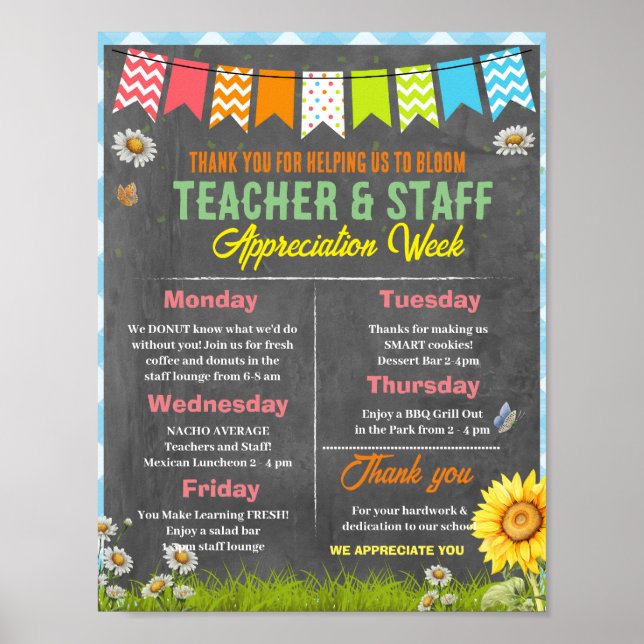 Bloom Teacher-utvärdering Vecka Itinerary Poster (Framsidan)