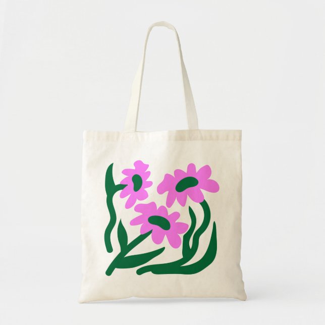 Bloom Trio – Modern minimalistisk blomsterhandväsk Tygkasse (Framsidan)