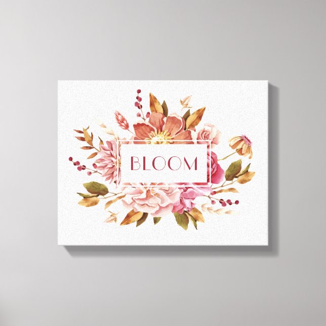 Bloom Typography | Elegant Rosa Blommigt Bouquet Canvastryck (Framsida)