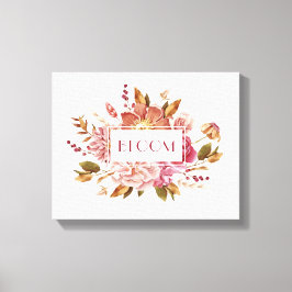 Bloom Typography | Elegant Rosa Blommigt Bouquet Canvastryck