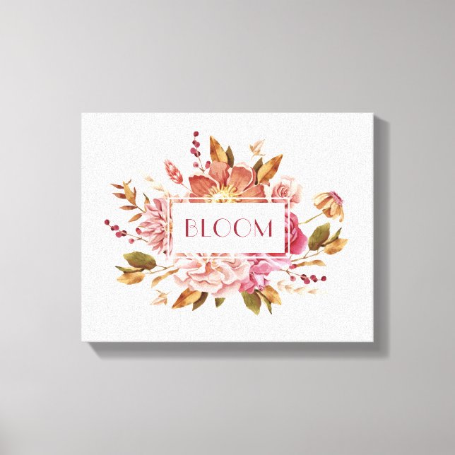 Bloom Typography | Elegant Rosa Blomsterbukett Canvastryck (Framsida)