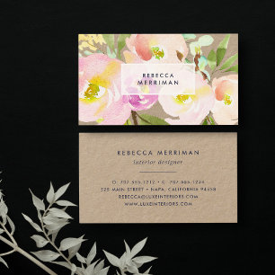  Bloom   Vattenfärgad Blommigt Kraft Visitkort