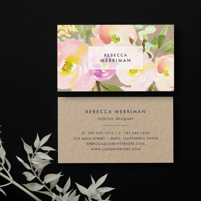  Bloom | Vattenfärgad Blommigt Kraft Visitkort (Skapare uppladdad)