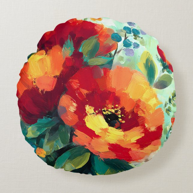 Bloom Vibrant Blommigt Garden Rund Kudde (Framsidan)