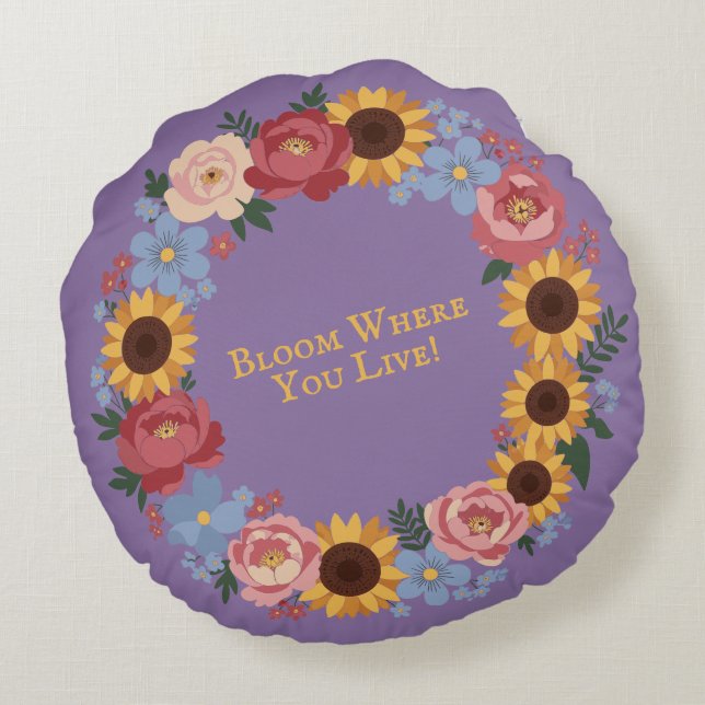 Bloom where you live - Floral Wreath Rund Kudde (Baksidan)