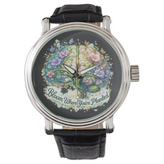Bloom Where You’re Planted Floral Brain Watercolor Armbandsur