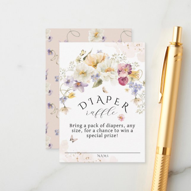 Bloom Wildblomma Rustic Baby Shower Diaper Raffle Tilläggskort (Fram/Back In Situ)
