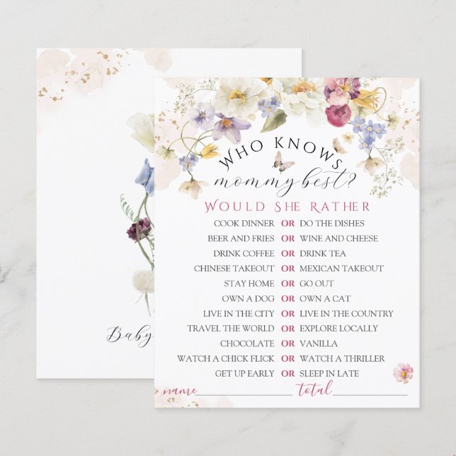 Bloom Wildbloms Rustic Baby Shower-spel (Fram/baksida)