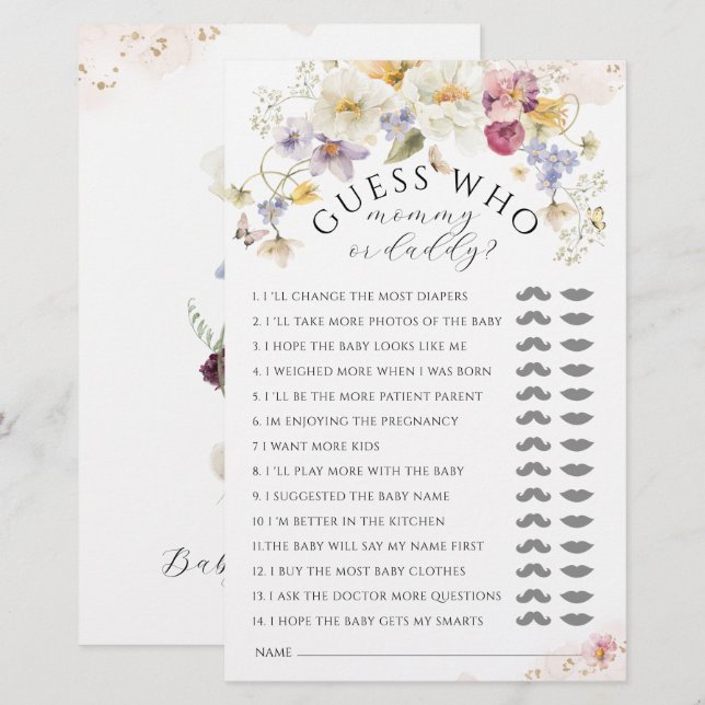 Bloom Wildbloms Rustic Baby Shower-spel (Fram/baksida)