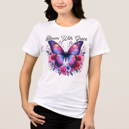 Bloom With Grace Fjäril Blommig Kvinnor T-Shirt | 