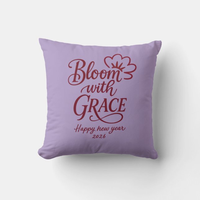 Bloom with Grace – New Year 2026 Throw Pillow Kudde (Framsida)