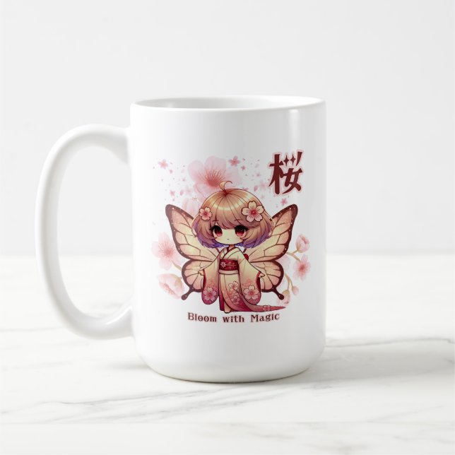 Bloom with Magic - Kawaii Sakura Fairy Kaffemugg (Vänster)