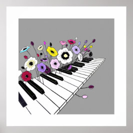 Bloomande piano – Minimalisk blomsterkonst Poster
