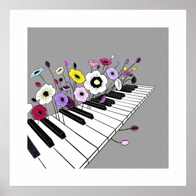 Bloomande piano – Minimalisk blomsterkonst Poster (Framsidan)