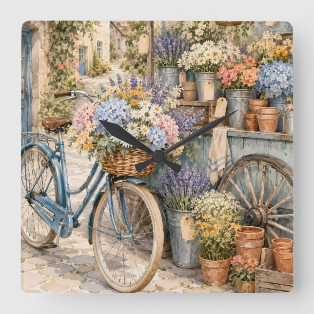 Bloomcore blommarknad cykel fyrkantig klocka (Framsida)