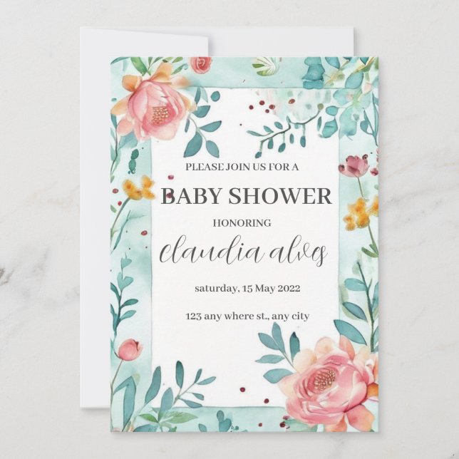 Bloomin' Baby Shower: Firande för Mamma Namn Inbjudningar (Framsida)