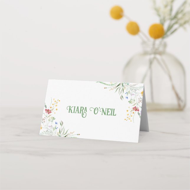 Bloomin' Stollig' Wildblomsbröllopsmottagning Placeringskort (Framsida)