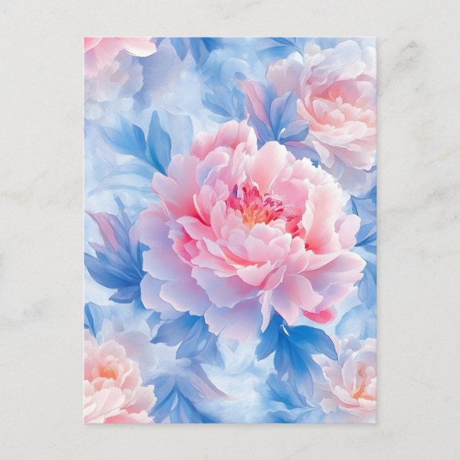 Blooming Abstrakt Watercolor Peony Meddelande Vykort (Framsida)