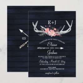 blooming Antlers Land Chic Bröllop Inbjudningar