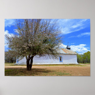 Blooming Apple Träd, Sangre De Cristo Chapel, N.M. Poster
