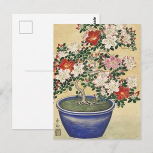 Blooming Azalea in Blue Pot Janpanese Flower Art Vykort