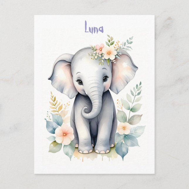 Blooming Baby Elephant Inbjudan Vykort (Framsida)