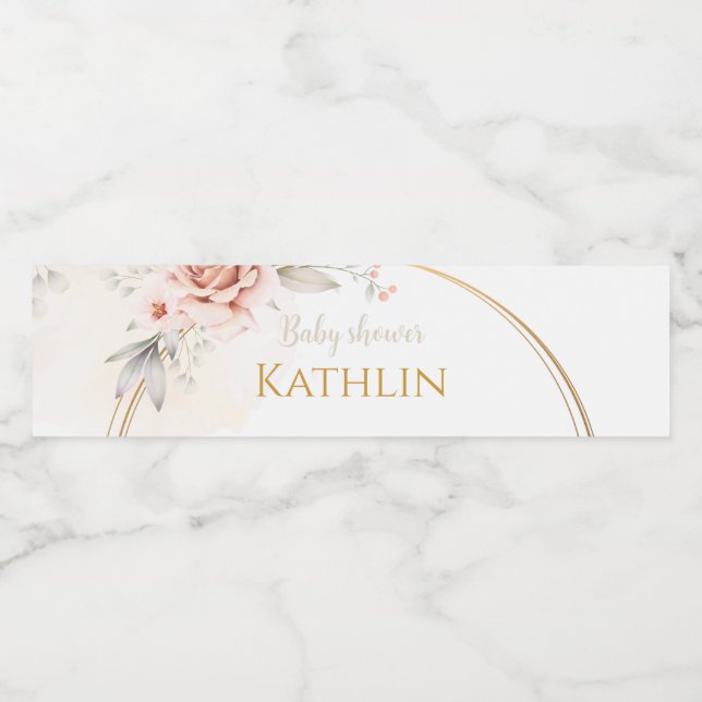 Blooming Baby Shower Invitation Vattenflaskor Etikett (Singel etikett)