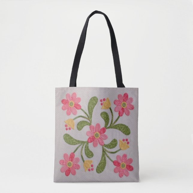Blooming Beauty: Ariah Appliqued Blommigt Tote Tygkasse (Framsida)